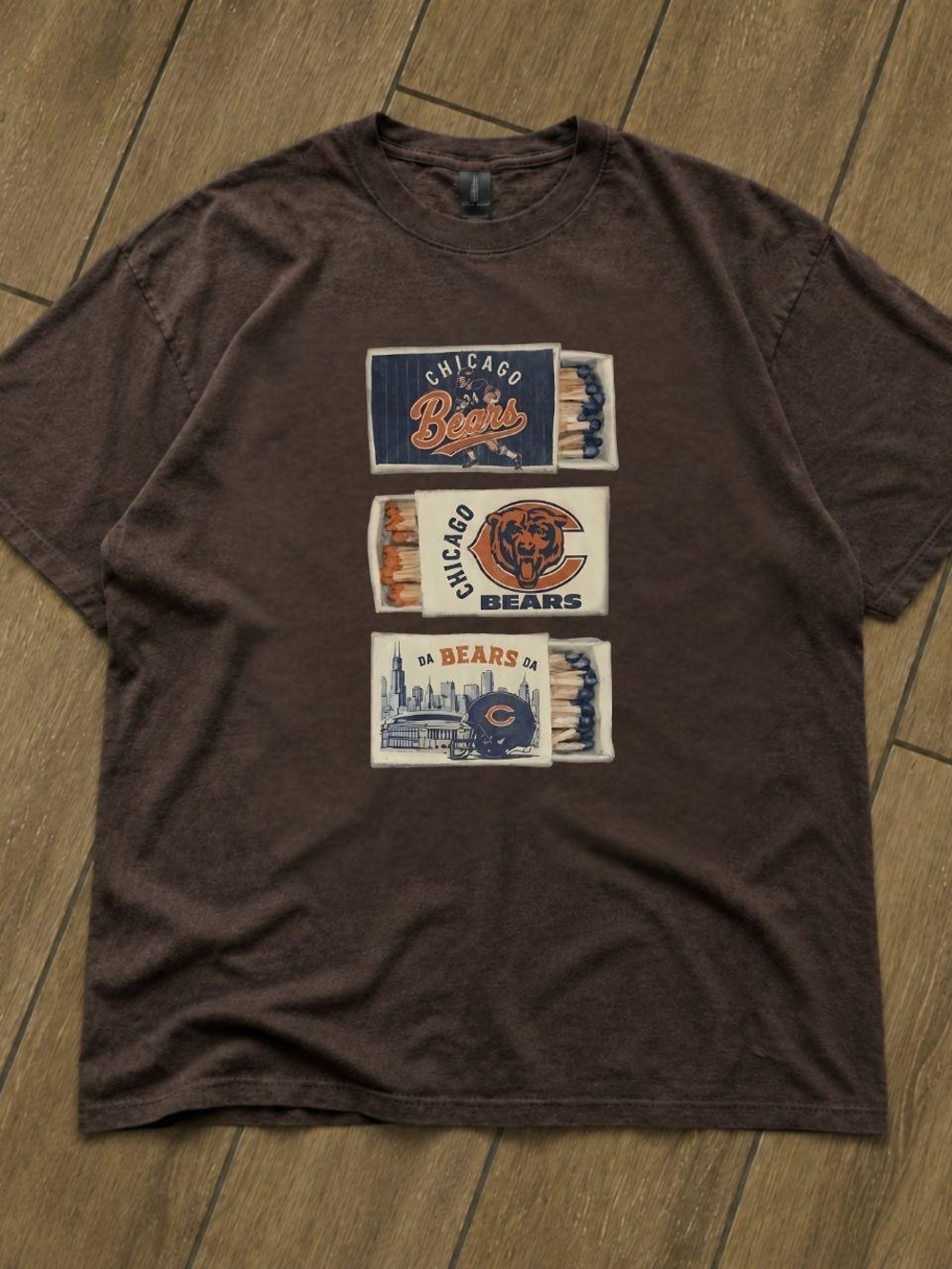 Gildan Brown Chicago Bears Graphic Tee with Navy & Orange Accents